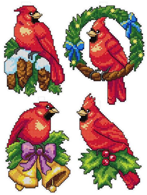 Counted Cross Stitch Kit On Plastic Canvas With Cardinal Birds