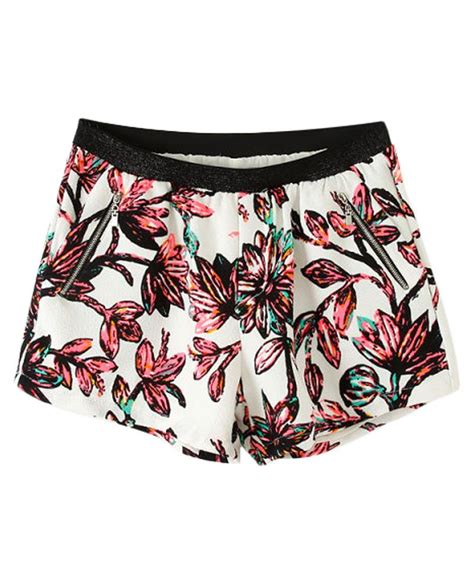 Flowers Printed Elastic Waist Shorts High Waisted Floral Shorts Floral Print Shorts Floral