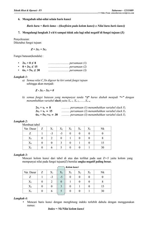 Solution Teknik Riset Dan Operasi P Metode Simplex Dalam Linier