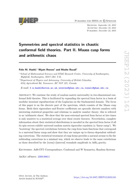 PDF Symmetries And Spectral Statistics In Chaotic Conformal Field