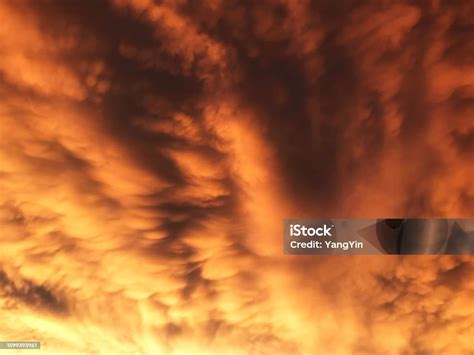 Billowing Bulging Mammatus Clouds Cloudscape Indicating Stormy