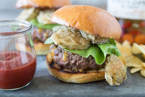 Cheese Bellied Fried Pickle Burgers Whats Gaby Cooking