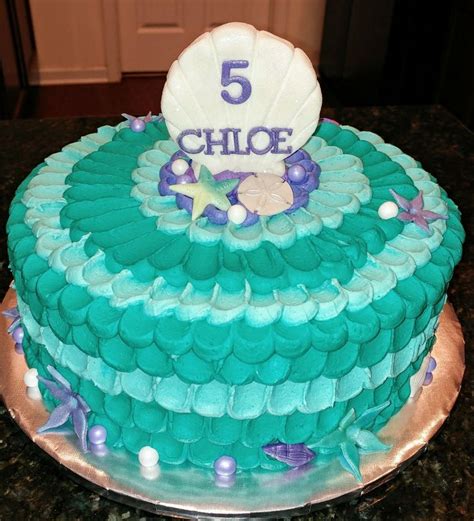 Mermaid Themed 5th Birthday Cake Sour Cream Pound Cake With Vanilla Buttercream 5th Birthday