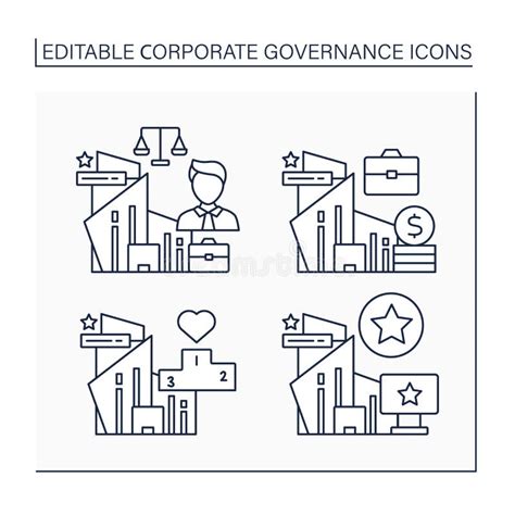 Corporate Governance Line Icons Set Stock Vector Illustration Of