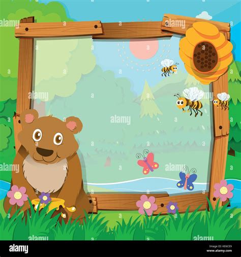 Border Design With Bear And Bees Illustration Stock Vector Image And Art