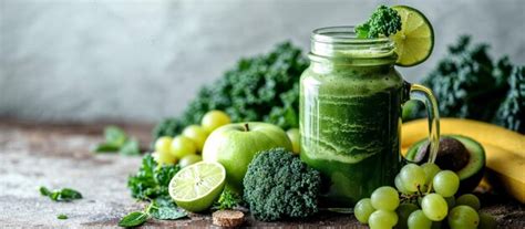 Premium Photo Fresh Green Smoothie In Glass Jar With Fruits And