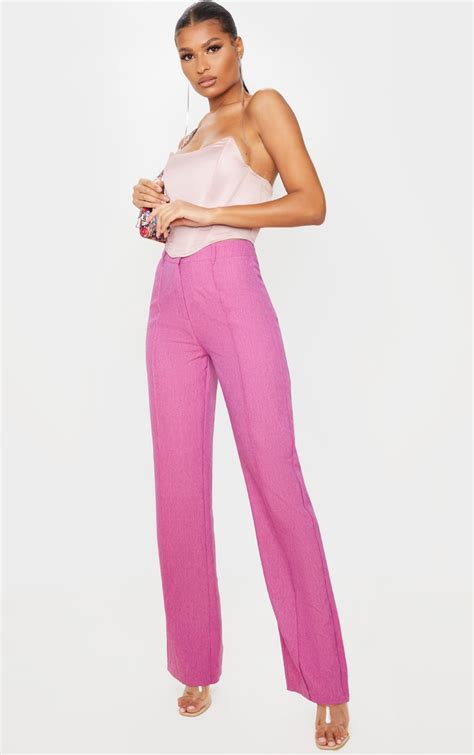 Pink High Waisted Straight Leg Trousers Prettylittlething