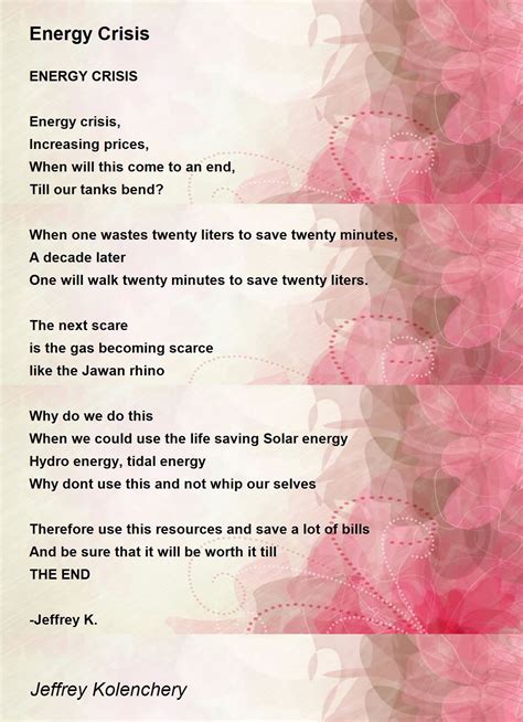 Energy Crisis Energy Crisis Poem By Jeffrey Kolenchery