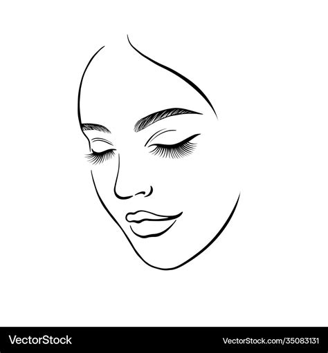 Face a beautiful young woman line art 2 Royalty Free Vector