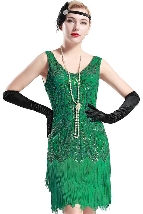 Babeyond Womens Flapper Dresses 1920s V Neck Beaded Fringed Great