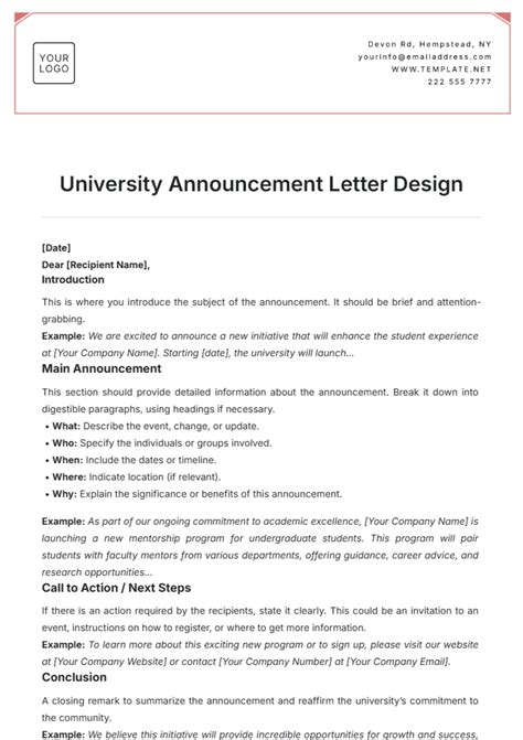 Free University Announcement Letter Design Template to Edit Online