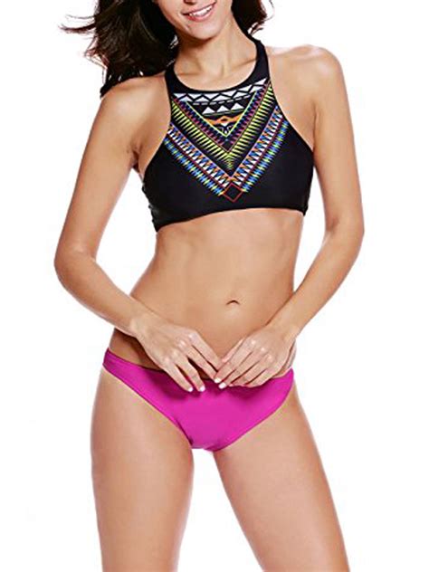 Sayfut Women S Bikini Set Retro Printing Swimsuit Padded Bathing Suit