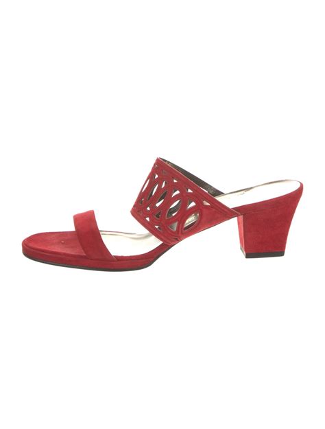 Salvatore Ferragamo Suede Lasercut Accents Slides Red Sandals Shoes