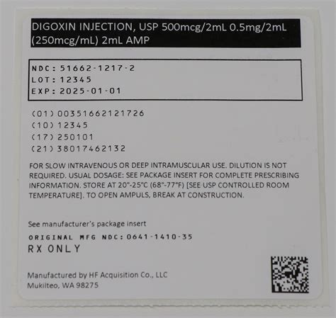 Ndc Digoxin Injection Intramuscular Intravenous Label