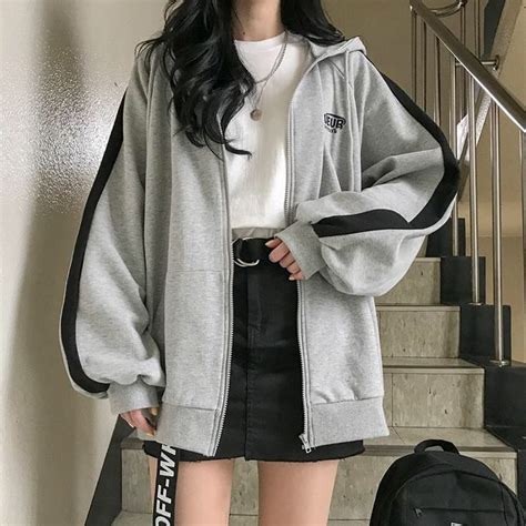 Korean Hoodie Student Wear Plus Velvet Winter Warm Pocket Striped