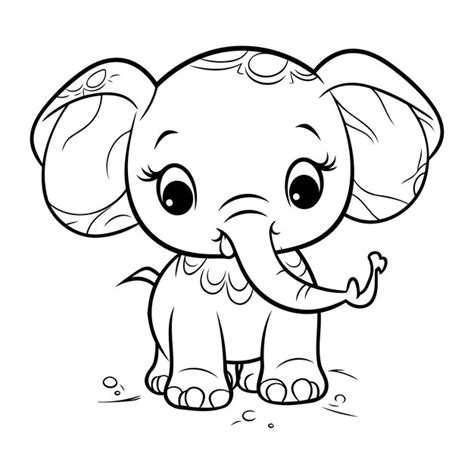 Página De Libro Para Colorear De Elefante De Dibujos Animados Para Niños Ilustración Vectorial