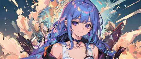 Wallpaper Ai Art Anime Girls Choker Looking At Viewer Pastel Blue Hair Bangs Earring