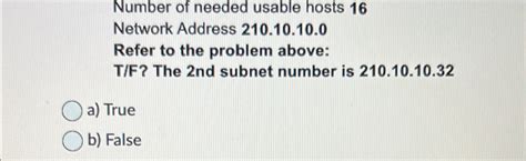 Solved Number Of Needed Usable Hosts 16Network Address Chegg