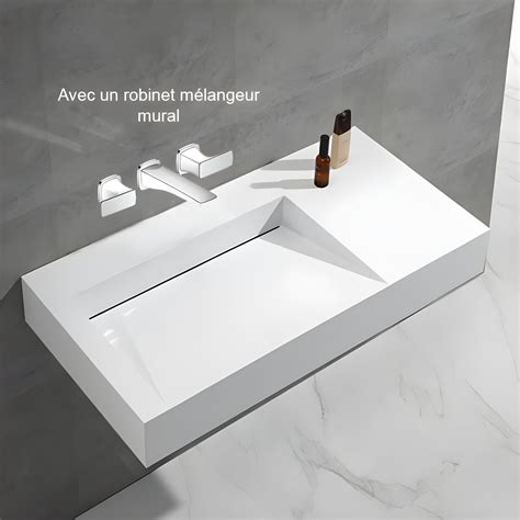 Lavabo Suspendu Rectangulaire Solid Surface Blanc Mat X Cm Lodge