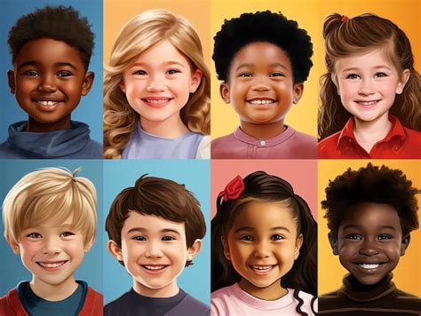 Retratos de muchos niños de diferentes nacionalidades Foto Premium