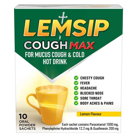 Lemsip CoughMax Mucus Cough And Cold Hot Drink Lemon Menthol 10pk Lemsip NZ