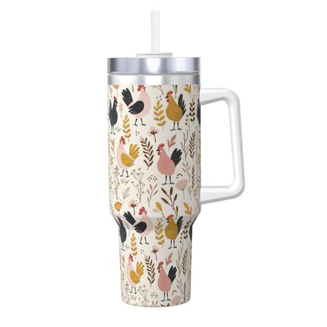 Haiem Cartoon Chickens Printed 40OZ Ice Bully With Handle Portable For Hot Cold Drinks