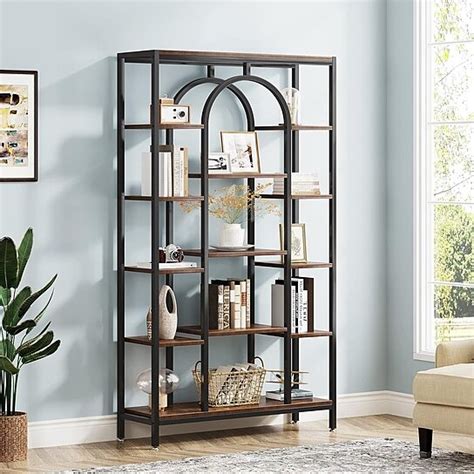 Buy Tribesigns 5 Tier Bookshelf Industrial Tall Bookcase Book Shelf