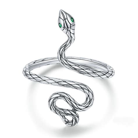 Anello Pitone Da Donna In Argento 925 Regolabile Con Serpente Ed Occhi