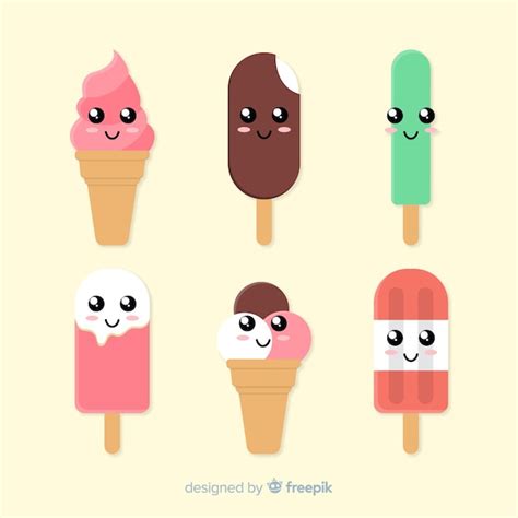 Free Vector Hand Drawn Kawaii Ice Cream Characters Set