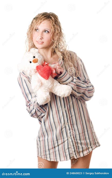 Thoughtful Blonde Holding Teddy Bear Stock Image Image Of Beautiful Heart 24860823