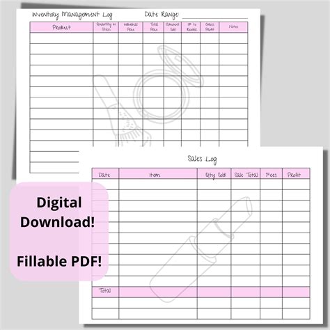 Inventory Management Printable Sales Tracker Log Fillable Inventory