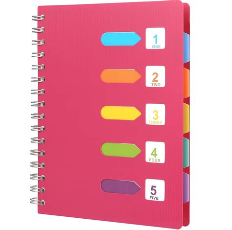 5 Subject Spiral Notebook With Divider Tabs A5 Wide Ruled 57 × 85