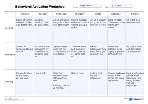 Behavioral Activation Worksheet Pdf – Printable PDF Template