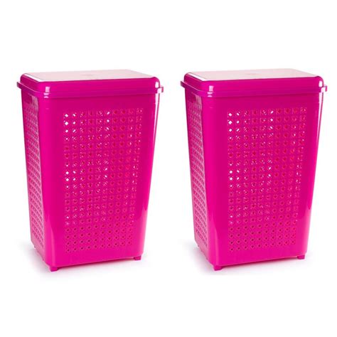 Grote Wasmand Opberg Mand Met Deksel Liter In Het Fuchsia Roze