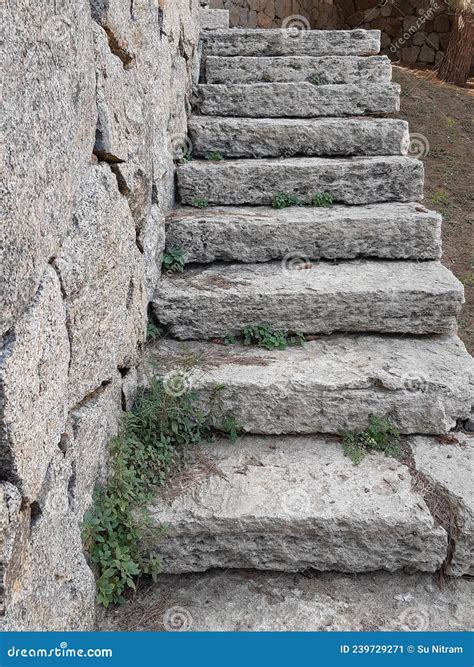 Chiusura Di Scale Di Pietra In Roccia Antichi Gradini Di Pietra Nella