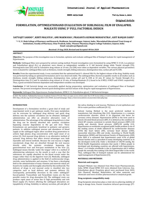 PDF FORMULATION OPTIMIZATIONAND EVALUATION OF SUBLINGUAL FILM OF