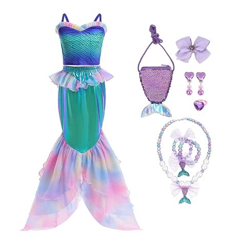 SUEE Girls Mermaid Costume Dress, Princess Ariel Two Piece Cosplay Sets ...