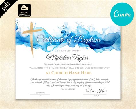 Baptism Certificate Template Water Certificate Of Baptism Modern Minimalist Water Baptism