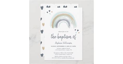 Blue Boho Rainbow Baptism Invitation Zazzle