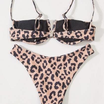 Bikini Swimsuit Bikini Digital Print Sexy Leopard Split V Top Swimsuit On Luulla