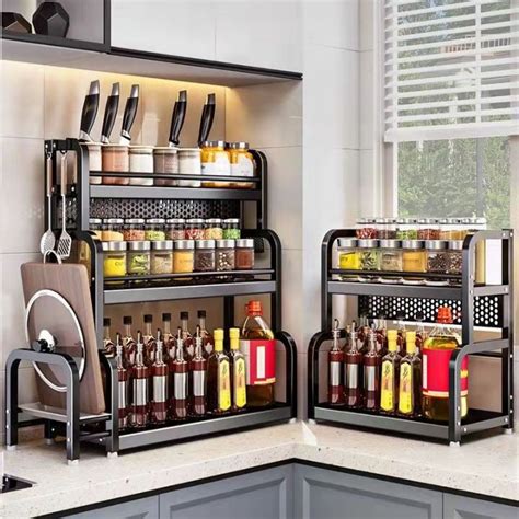 2 3 Tier Spice Rack Stainless Steel Kitchen Condiment Seasoning Storage