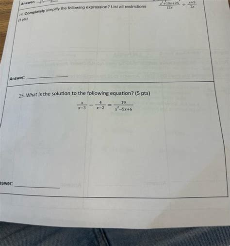 Solved Answer: 14. Completely simplify the following | Chegg.com 