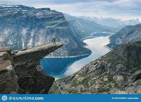 Trolltunga View On Troll Tongue Reef Over The Lake Beautiful Nature Tourist Popular Place