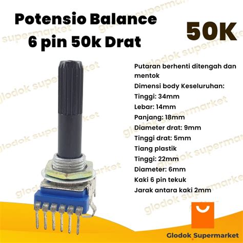 Jual Potensio Balance Pin K Drat Stereo Kaki Tekuk As Panjang