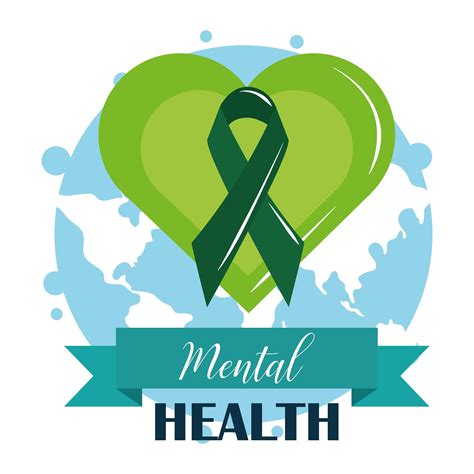 Mental Health Day Ribbon In Green Heart World Psychology Medical