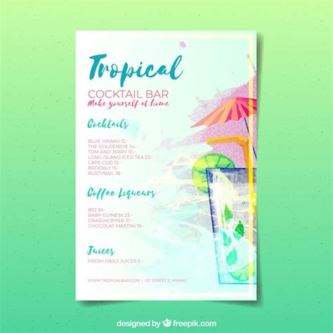 Free Vector Cocktail Menu Template In Hand Drawn Style