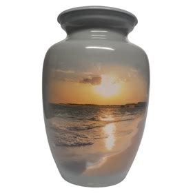 Beach Sunrise Theme Aluminium Memorial Cremation Urn For Ashes Shop