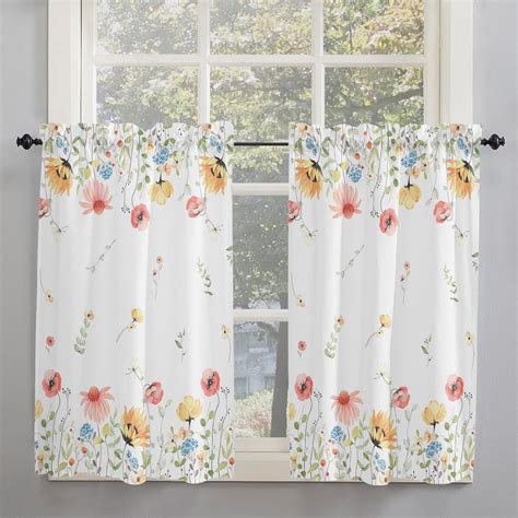 Amazon YOKOU Kitchen Curtain Tiers Flower Spring Wildflowers Farm