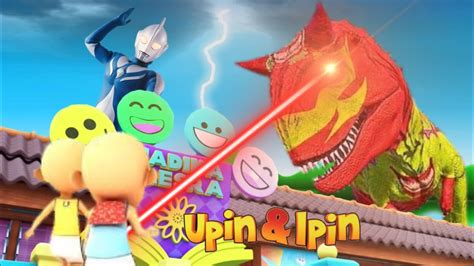 Upin Ipin Takut Ada Tirex Dinosaurus Karnotaurus Laser Ultraman Cosmos