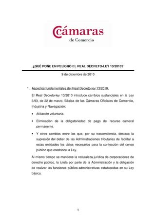 Qué pone en peligro el Real Decreto Ley 13 2010 PDF